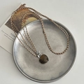 Tiger eye heart stone necklace with silver trim and woven retro sweater chain cord - Tiger Eye Heart Pendant Necklace