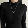 Minimalist silver Y-shaped snake chain necklace with a sleek metal teardrop pendant - Y-Shaped Adjustable Snake Chain