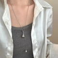 Elegant silver waterdrop titanium steel necklace with long tassel and polished finish - Double Drop Adjustable Snake Chain