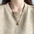 Dubbellaagse tijgeroog ketting met gouden vierkante kralen en rechthoekige hanger - Maillard Tijgeroog Steen Ketting