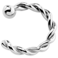 Detail of silver twisted metal nose ring with polished finish and ball end detail - Silver