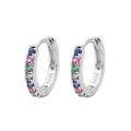Close-up of S925 sterling silver huggie earrings featuring vibrant multi-colored zircon stones - 5mm / Multicolor Style / Silver