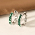 Silver-colored hoop earrings set with five round green cubic zirconia in claw settings - Green