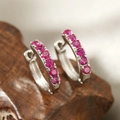 Silver hoop earrings with rose red zircon stones featuring luxury minimalist design - Red
