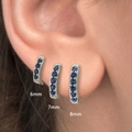 Silver huggie earrings with blue zircons available in 6mm, 7mm, and 8mm sizes - 6mm / Silver with Blue Rhinestone