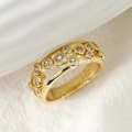 Luxurious gold-plated copper ring with double-row zircon inlay and S925 engraved stamp - US 6 / Gold Yellow