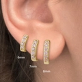 Pink zircon huggie hoop earrings in gold finish showing 6mm 7mm and 8mm sizes - 6mm / Gold with Pink Rhinestone