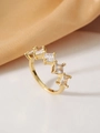 Macro view of gold plated ring featuring five square cut zircons in a claw setting - US 6 / Gold
