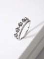 Macro detail of silver rose ring featuring double layers with micro-pave cubic zirconia - US 6 / Silver
