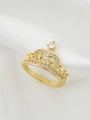 Macro shot of gold-plated crown ring with white cubic zirconia on white silk - US 6 / Gold