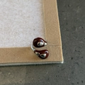 Adjustable silver ring featuring two dark reddish-brown teardrop glaze accents - Dark Red Double Layered Water Drop Style