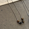 Brown tiger eye bead necklace with silver snake chain and metallic spacers for women - Silver Tiger Eye Short Necklace