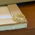 Adjustable 18K gold-plated triple band ring featuring sparkling zircon clover patterns - Four-Leaf Clover (Gold)
