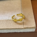 Adjustable golden ring with intricate beaded texture and vintage floral patterns - Triumph Style (Gold)