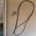 Collier croix vintage en argent avec pierres œil de tigre et cordon marron - Argent (Cordon Tressé Marron)