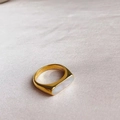 Minimalist gold plated titanium steel ring featuring a white rectangular shell inlay - US 6 / Rectangle Shell Style