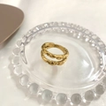 Double-layered golden ring with irregular textured shell design in titanium steel - US 6 / Double Layer Textured Style
