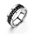 Rotating stainless steel chain ring for men with silver finish and black cuban link center - US 6 / Black & Silver