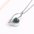 Silver heart urn necklace with green crystals and Forever In My Heart engraving - Green Zirconia Pendant Only (Without Chain)