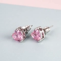 Pink heart-shaped zircon stud earrings with silver metal setting for women - Pink Pair