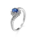 Anello in argento S925 con zaffiro blu ovale e alone di zirconi brillanti radiosi - Taglia 6 / Blu Zaffiro