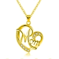Golden heart pendant necklace with Mom letter and sparkling zircon stones for Mother's Day - Gold