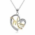 Collier cœur argent et or avec inscription Mom et zircon pour la fête des mères - Argent avec Or