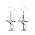 Elegante silberne Kreuzohrringe mit Zirkoniasteinen und stilvollem S-Kurven-Design - Silber