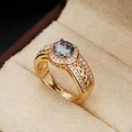 Luxury gold women ring with rainbow zircon and halo diamond setting in jewelry box - US 6 / Gold