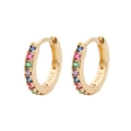 Detail of S925 silver gold hoop earrings featuring multi-color rainbow stones inlay - Size 5 / Gold Multicolor Zirconia