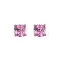 Minimalist square-cut pink opal stud earrings with classic four-prong silver setting - Pink