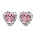 Sparkling pink heart-shaped halo stud earrings with cubic zirconia in silver setting - Pink