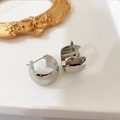 Minimalist silver wide C-shape hoop earrings with a glossy metallic polished finish - Copper Wide Style / Silver
