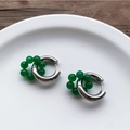 Vintage titanium steel hoop earrings with emerald green beads and silver finish - Silver With Green Beads