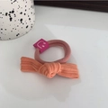 Élastique à cheveux rose élégant avec nœud en velours côtelé orange et étiquette smiley - Pierre de Soleil