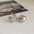 Detailopname van gepolijste metalen bolvormige oorbellen op een witte ondergrond - Titaniumstaal / Zilver (Titanium Staal)
