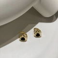 Chic gold-plated heart huggie earrings featuring a black heart zircon stone inlay - Ear Buckle / Gold Black Zircon Earrings