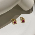 Elegante goldene Huggie-Ohrringe mit roten herzförmigen Zirkonia-Steinen für Frauen - Gold Rosenrot Zirkon Ohrringe