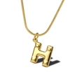 Golden initial H necklace pendant with snake chain and embossed rivet details - Letter H Necklace (LN1640)