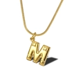 Golden capital letter M pendant necklace with snake chain and dotted metal texture - Letter M Necklace (LN1640)