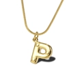 Polished golden stainless steel initial P necklace with relief dots and snake chain - Letter P Necklace (LN1640)