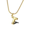 Minimalist gold-plated letter T pendant necklace with sleek round bead accents and chain - Letter T Necklace (LN1640)