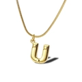 Polished gold initial U pendant necklace with sphere accents on a sleek snake chain - Letter U Necklace (LN1640)
