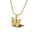 Golden letter W pendant necklace with 3D beaded texture and snake chain for women - Letter W Necklace (LN1640)