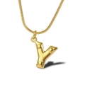 Golden snake chain necklace featuring a letter Y pendant with unique stippled relief texture - Letter Y Necklace (LN1640)