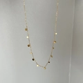 Detaillierte Nahaufnahme einer goldenen Halskette mit polierten runden Pailletten-Anhängern - Edelstahl Runder Plättchen-Stil