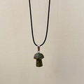 Natural stone mushroom pendant necklace with black cord chain and silver clasp - Cauliflower Stone Necklace