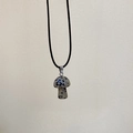 Minimalist mushroom pendant necklace with natural dalmatian stone and black cord - Dalmatian Stone Necklace