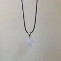 Pink crystal mushroom pendant necklace with black cord and silver-tone connector - White Crystal Necklace