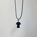 Collana con ciondolo a fungo in pietra nera lucida e cordino nero intrecciato - Collana di Ossidiana